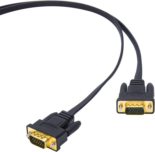 5M Ultra Thin Flat Type Computer Monitor VGA Cable Standard 15 Pin Male to Male Connector SVGA Wire 16 Feet - Black
