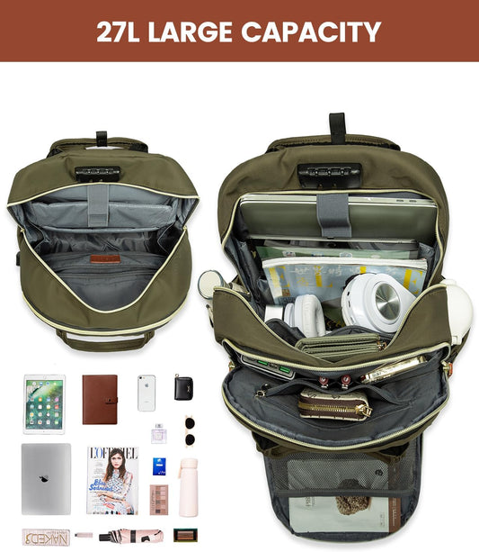 Laptop Backpack for Men & Women Unisex Travel Anti-Theft Bag Business Work Computer Backpacks Purse College Bag, Casual Hiking Daypack with Lock, 15.6 Inch, Army Green