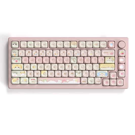 Pink Cat Dye Sublimation PBT Keycaps 136 Keys MOA Profile Keyboard Keycaps for Cherry Gateron MX Switches Mechanical Keyboards