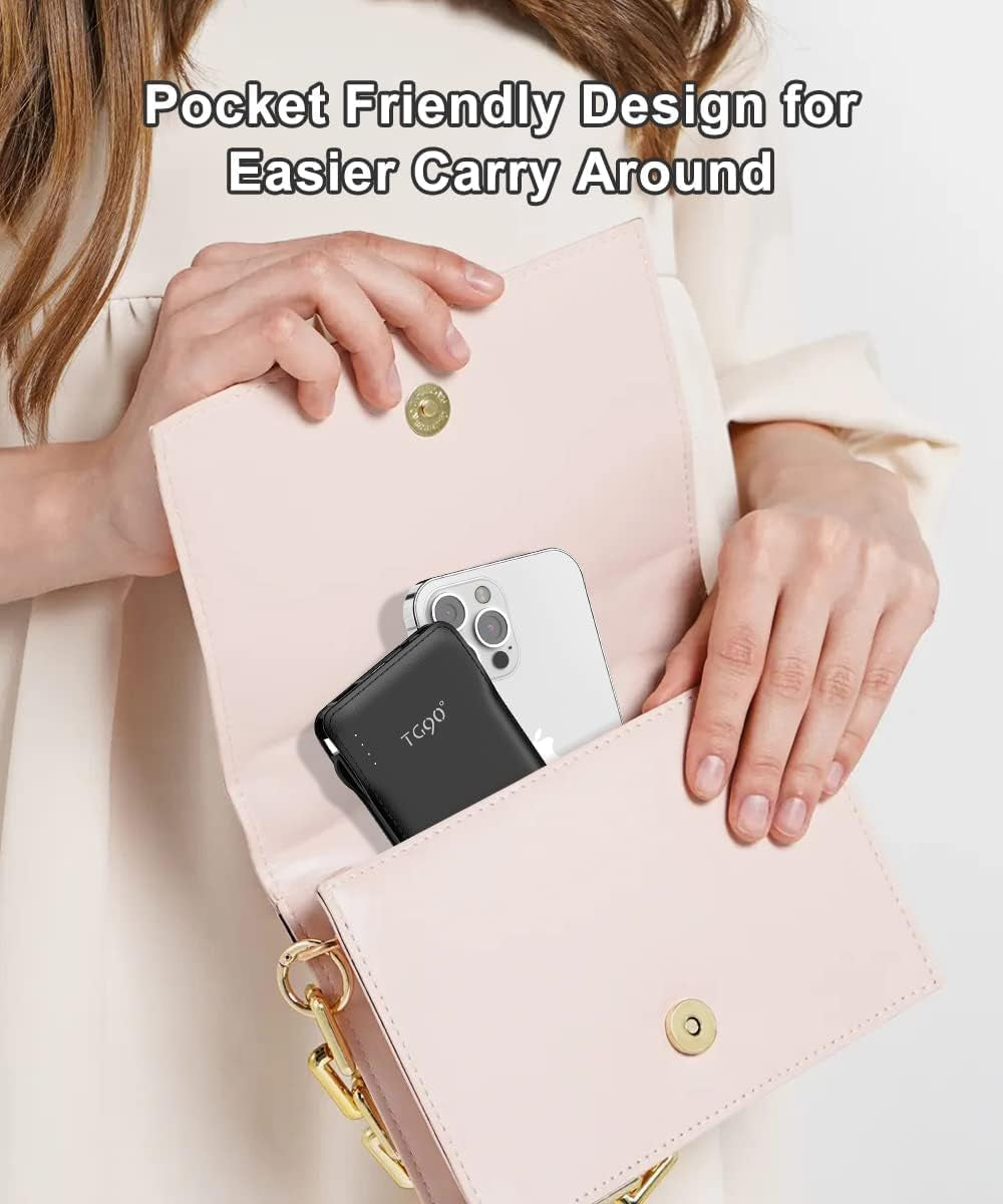 Portable Charger with Cords Only 10000Mah Power Bank with Built in Cables(No Plug) Battery Backup Cell Phone External Battery Pack Compatible with Iphone 17 16 15 14 13 12 Samsung Google Ipad