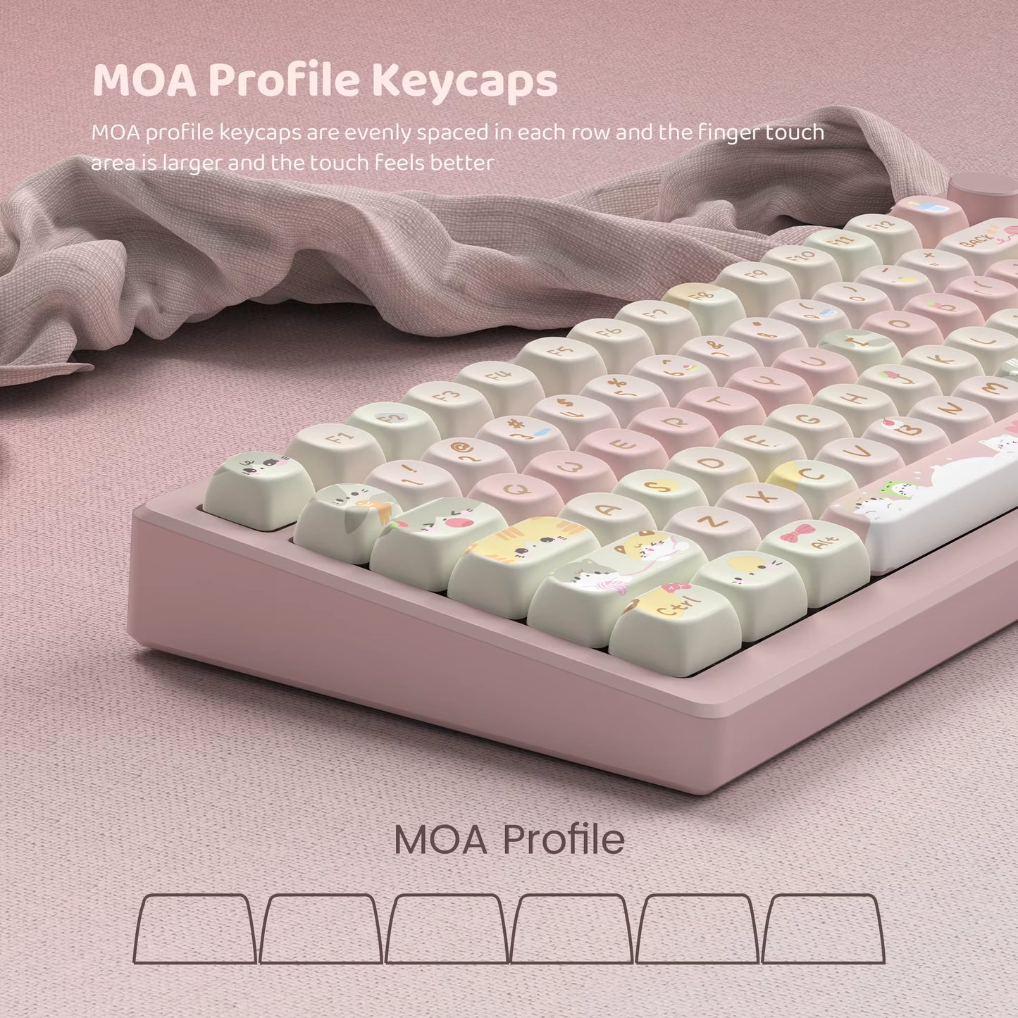 Pink Cat Dye Sublimation PBT Keycaps 136 Keys MOA Profile Keyboard Keycaps for Cherry Gateron MX Switches Mechanical Keyboards