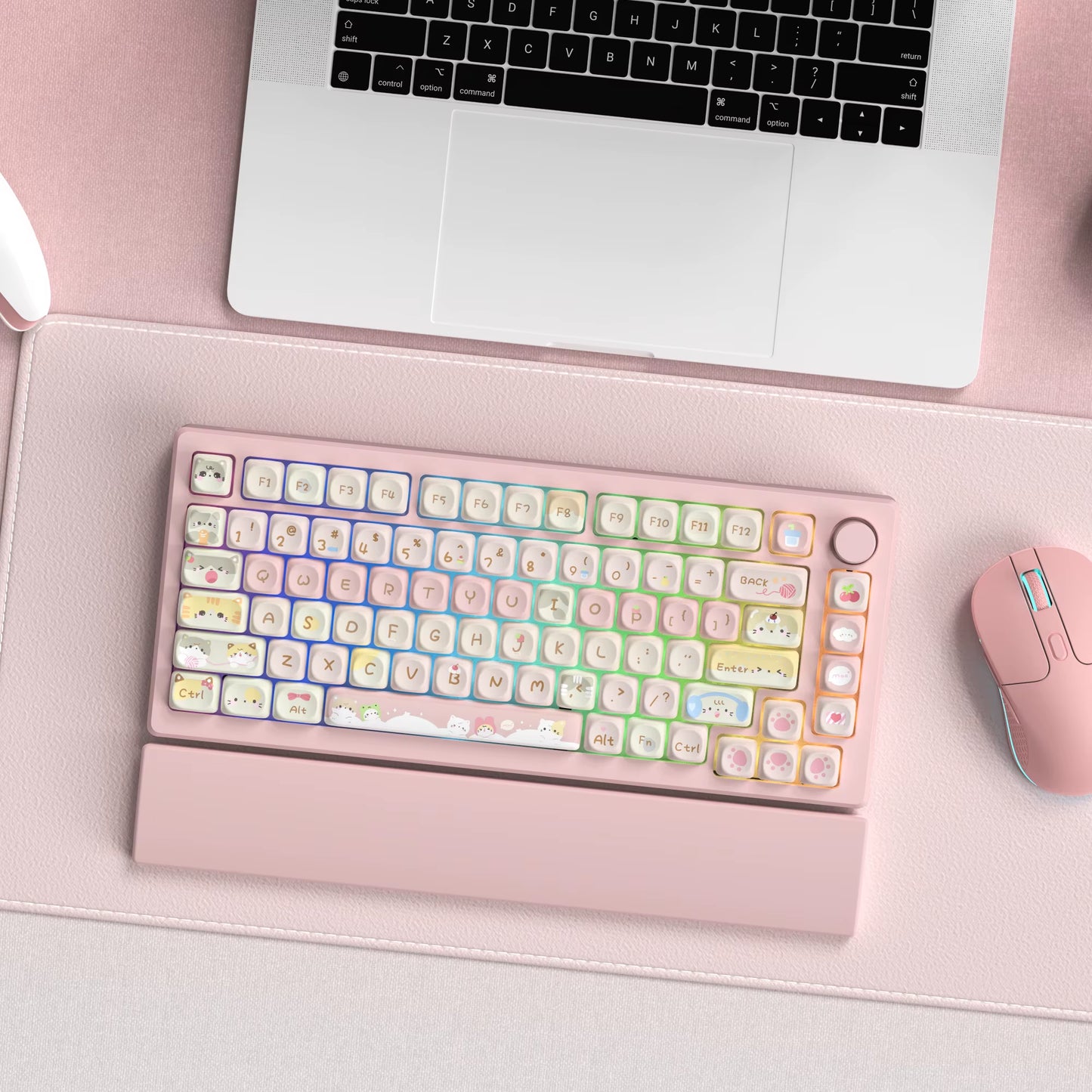 Pink Cat Dye Sublimation PBT Keycaps 136 Keys MOA Profile Keyboard Keycaps for Cherry Gateron MX Switches Mechanical Keyboards