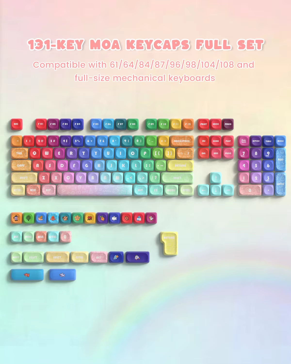 Pink Cat Dye Sublimation PBT Keycaps 136 Keys MOA Profile Keyboard Keycaps for Cherry Gateron MX Switches Mechanical Keyboards