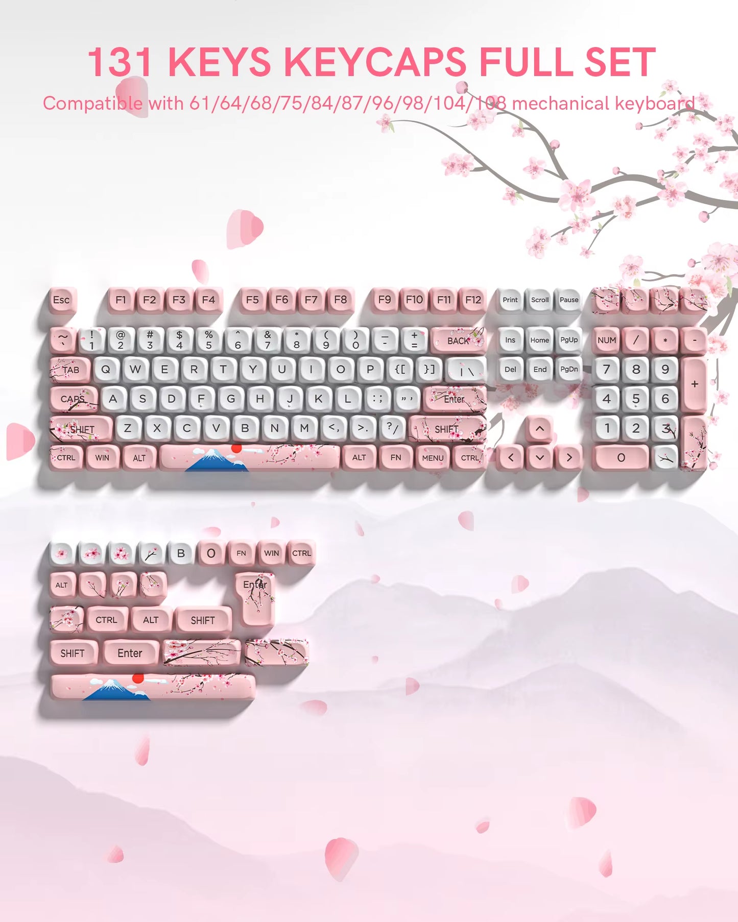 Pink Cat Dye Sublimation PBT Keycaps 136 Keys MOA Profile Keyboard Keycaps for Cherry Gateron MX Switches Mechanical Keyboards
