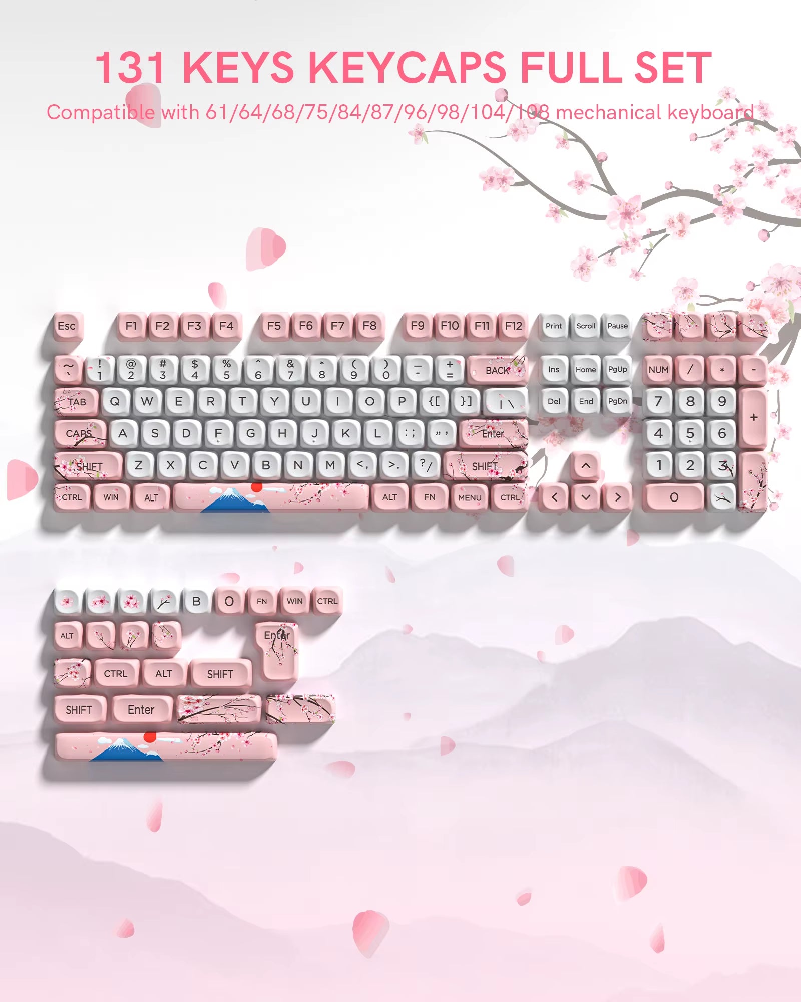 Pink Cat Dye Sublimation PBT Keycaps 136 Keys MOA Profile Keyboard Keycaps for Cherry Gateron MX Switches Mechanical Keyboards
