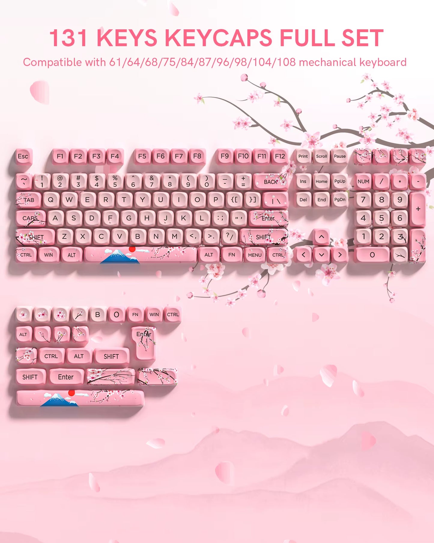 Pink Cat Dye Sublimation PBT Keycaps 136 Keys MOA Profile Keyboard Keycaps for Cherry Gateron MX Switches Mechanical Keyboards