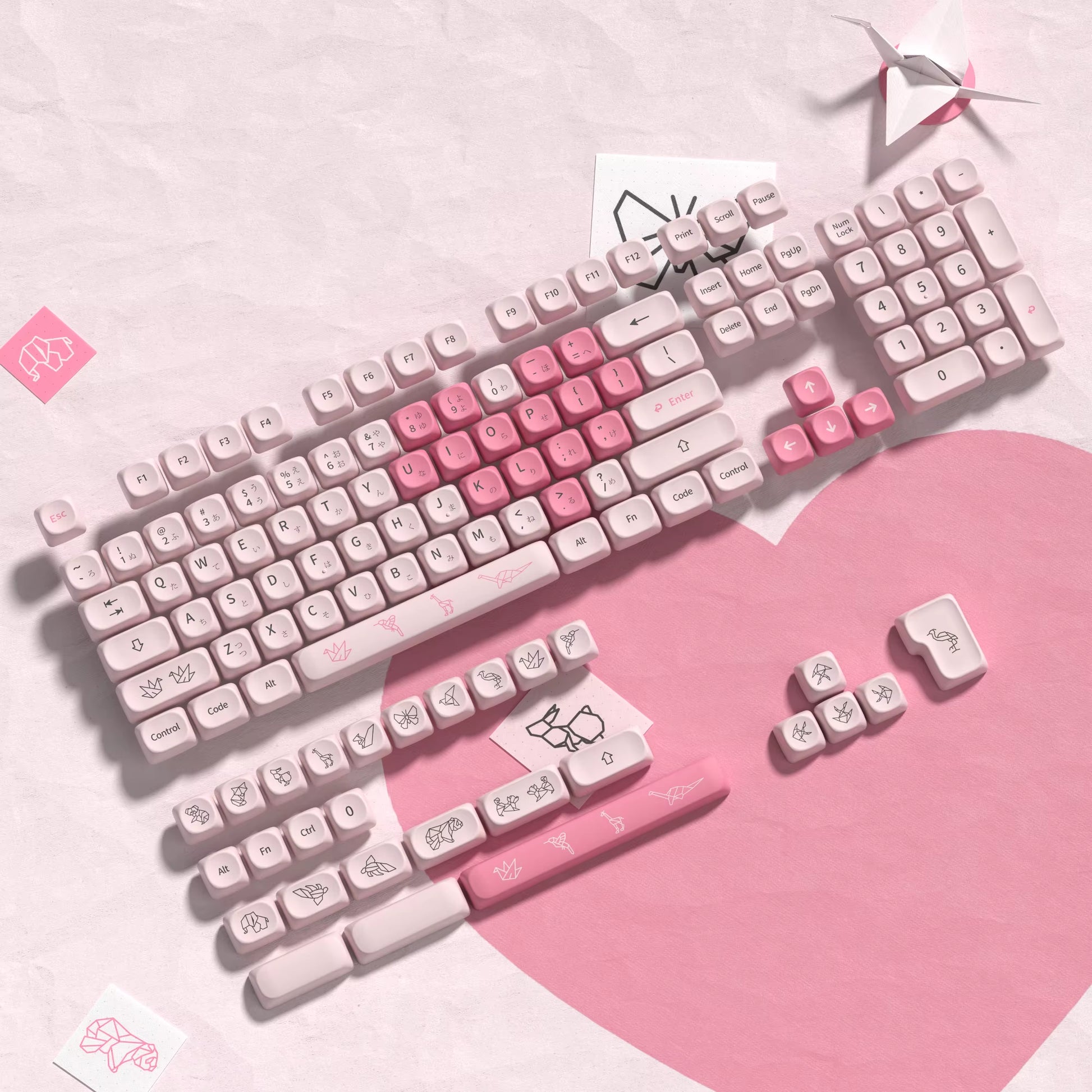 Pink Cat Dye Sublimation PBT Keycaps 136 Keys MOA Profile Keyboard Keycaps for Cherry Gateron MX Switches Mechanical Keyboards