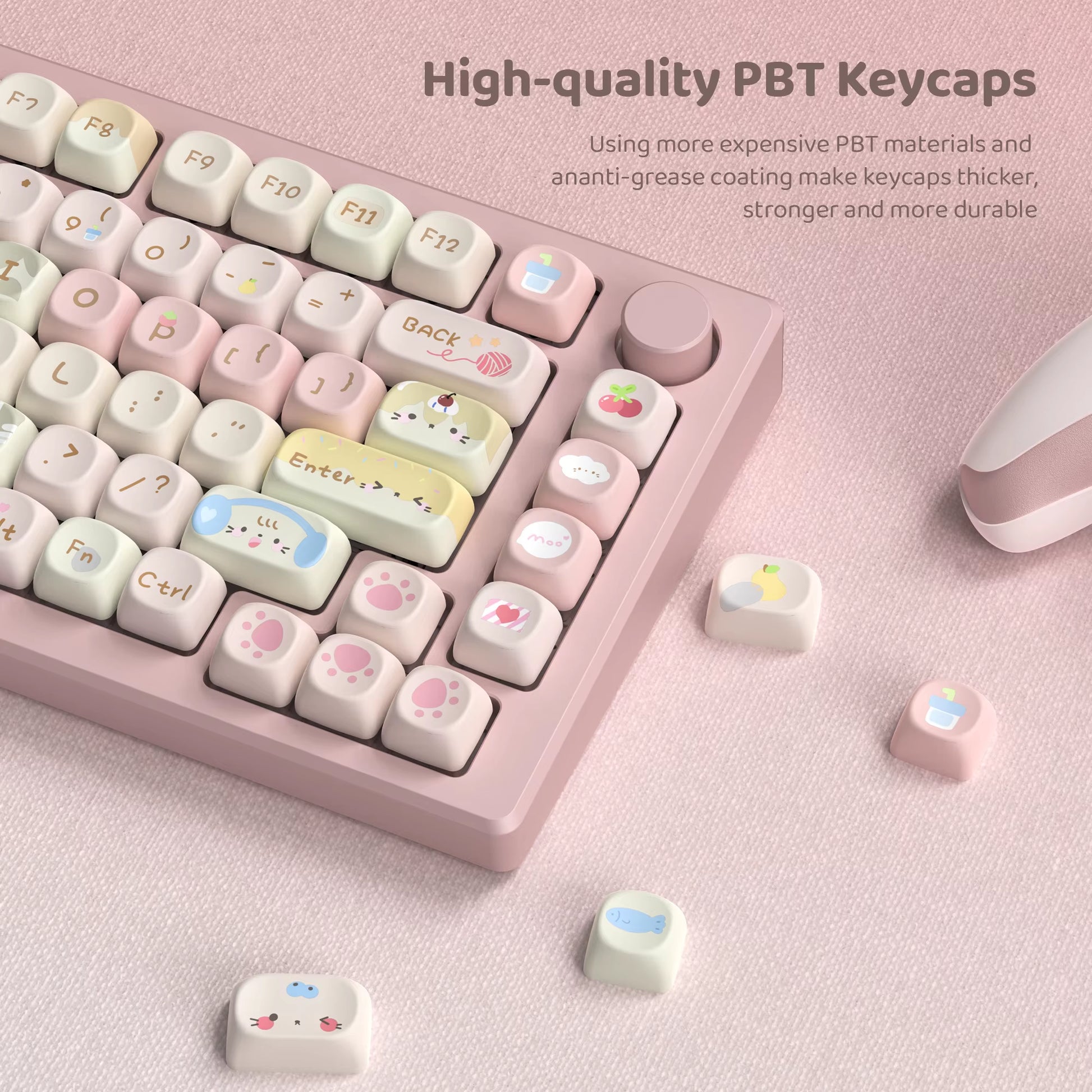 Pink Cat Dye Sublimation PBT Keycaps 136 Keys MOA Profile Keyboard Keycaps for Cherry Gateron MX Switches Mechanical Keyboards